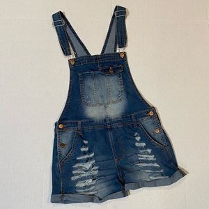 Distressed Shorts Overalls Medium